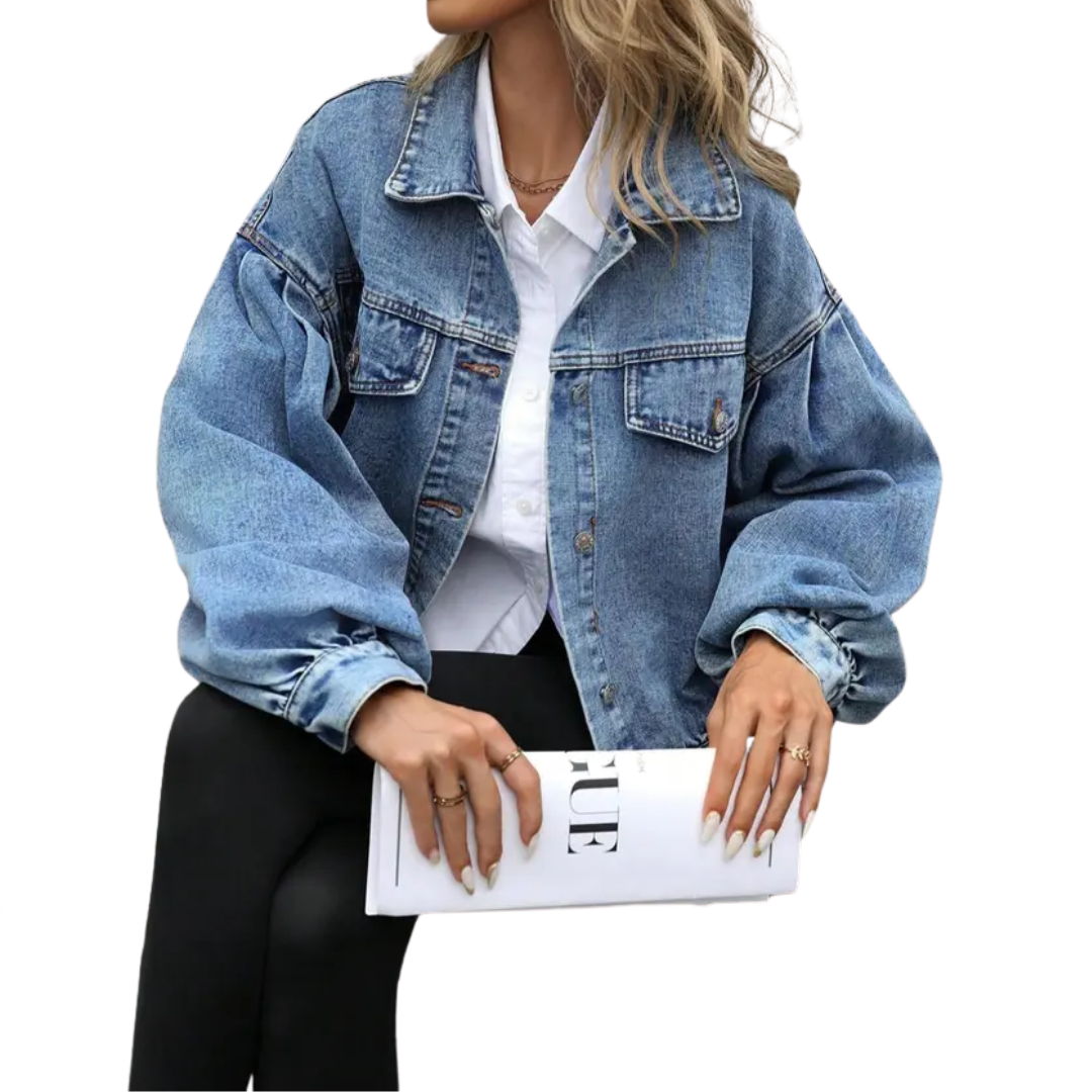 Button Front Collared Oversized Denim Jacket