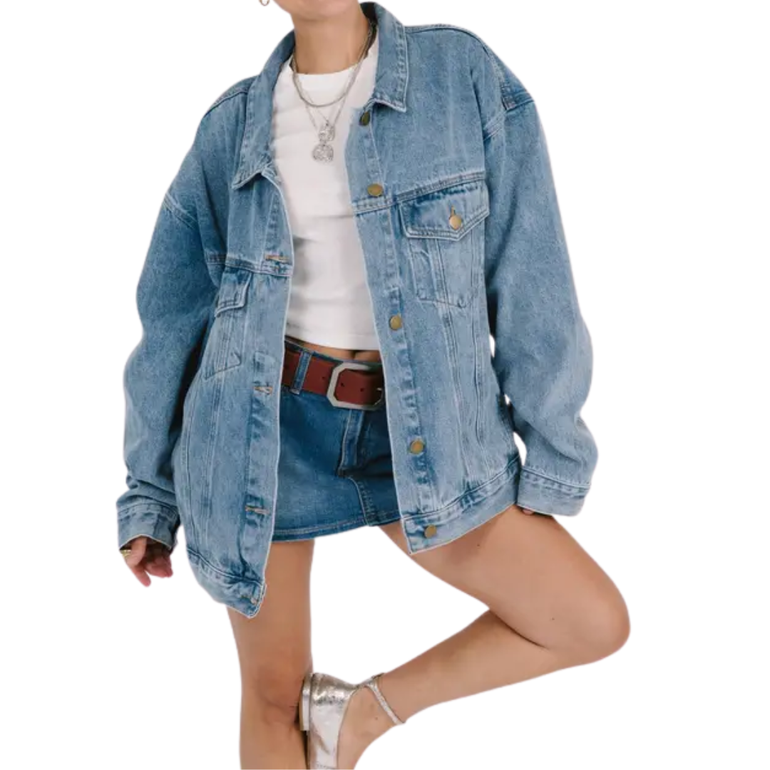 Oversized Button Front Denim Jacket