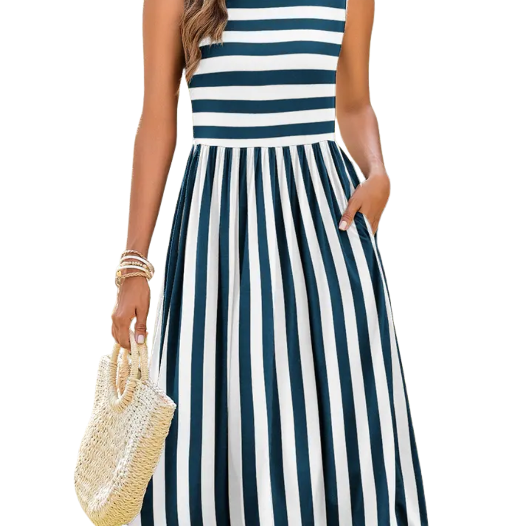 Crew Neck Sleeveless Floral Pocket Midi Dress 3