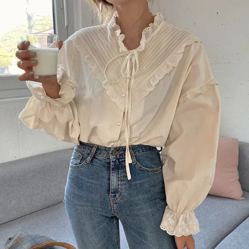 Spring Loose Lantern Sleeve Vintage Blouse