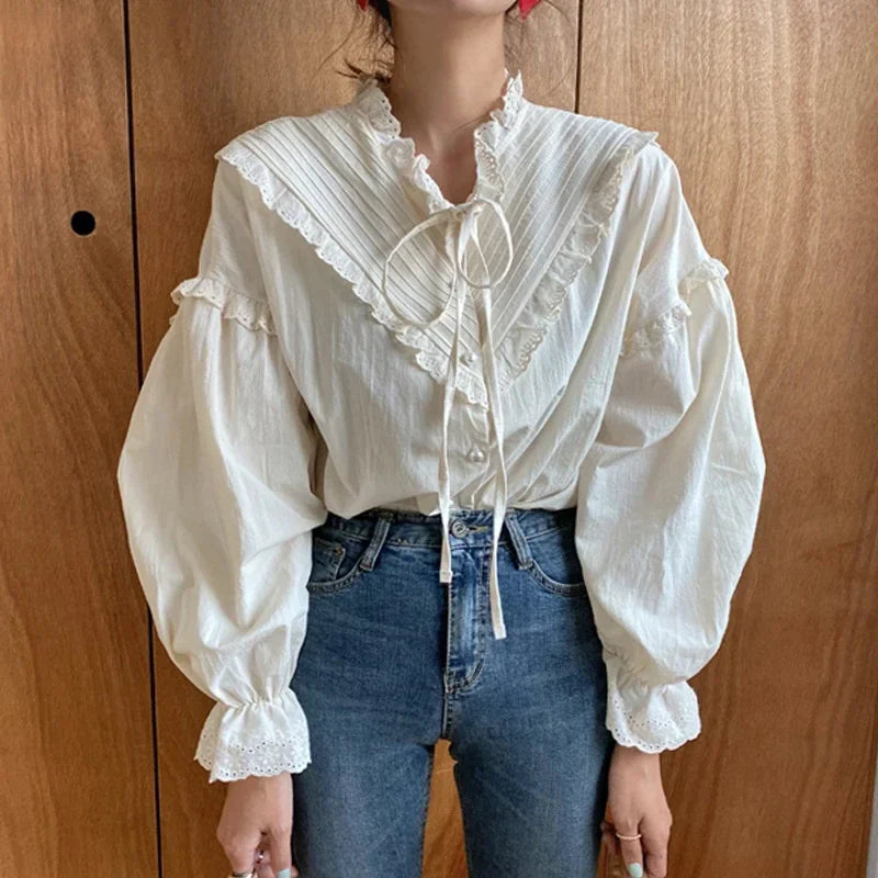 Spring Loose Lantern Sleeve Vintage Blouse