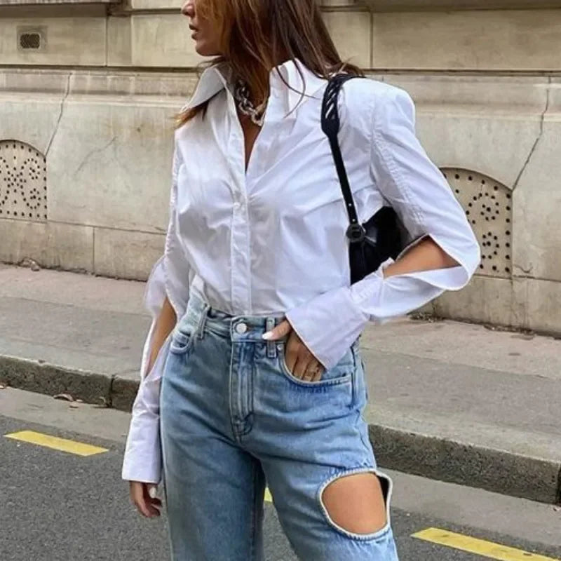 Cotton Casual White Blouse Office Lady Blouse