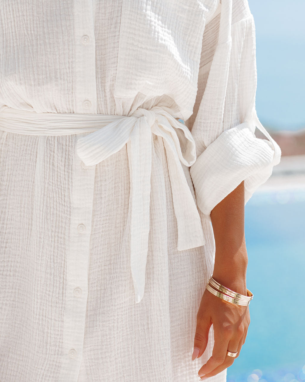 Bodega Bay Cotton Cover-Up Shirt Dress - White