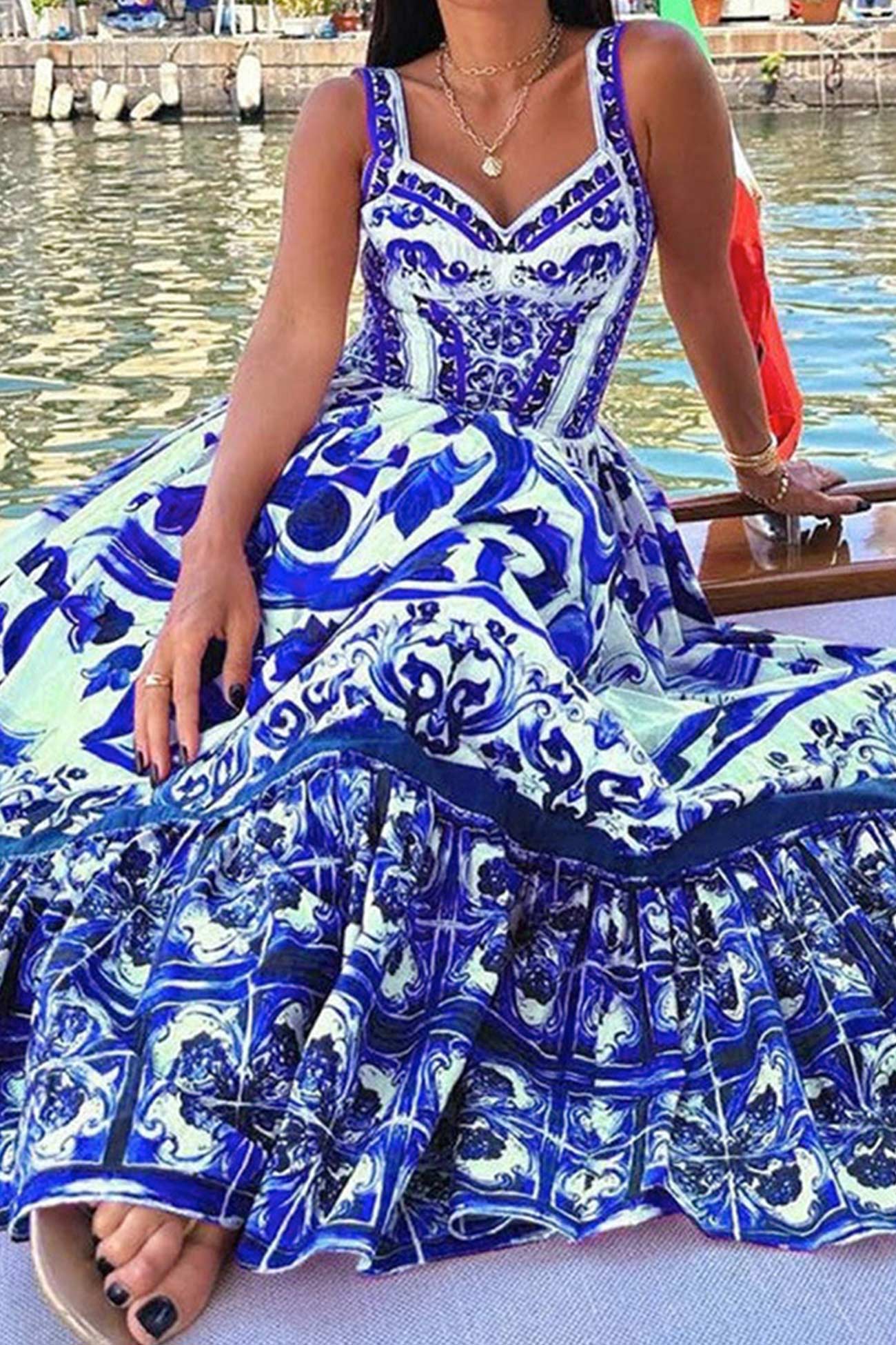 Bohemia V Neck Printed Cami Dress