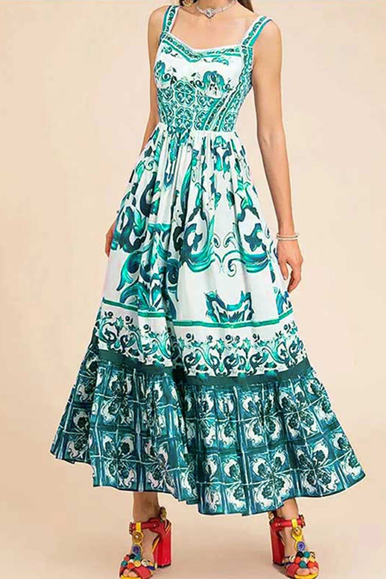 Bohemia V Neck Printed Cami Dress