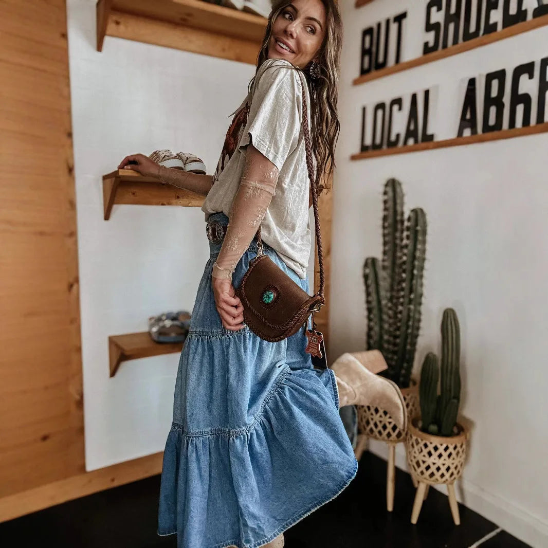 Bohemian Tiered Denim Maxi Skirt