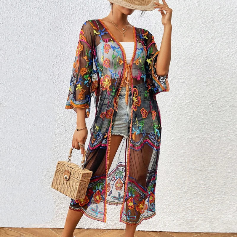 Lace Boho Bikini Beach Cover up Women Dresses Summer