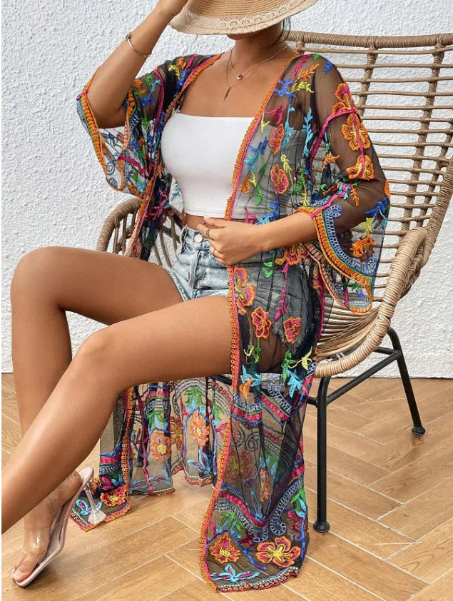 Lace Boho Bikini Beach Cover up Women Dresses Summer
