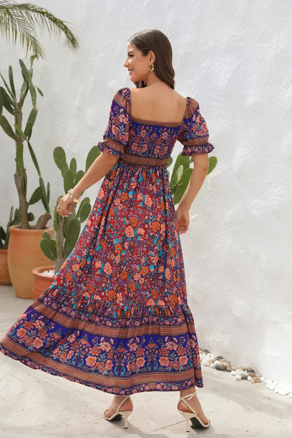 Floral Print Off Shoulder Tiered Maxi Dress