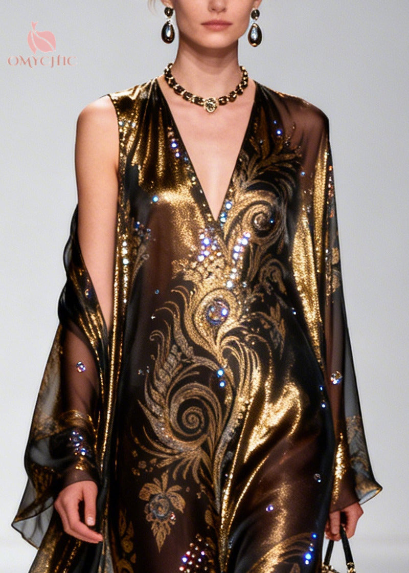 Mesh Baroque Paisley Sequin Deep V-Neck Sleeveless Sheer Set - View 2