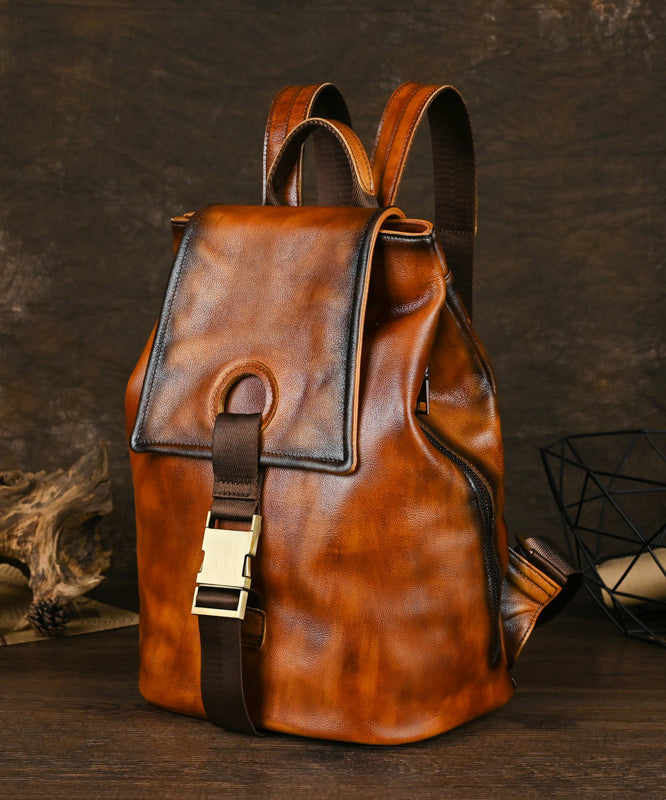 Calf Backpack Brown Capacity Bag Large Boutique Leather