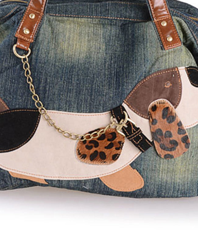 Boutique Denim Blue Patchwork Canvas Satchel Handbag