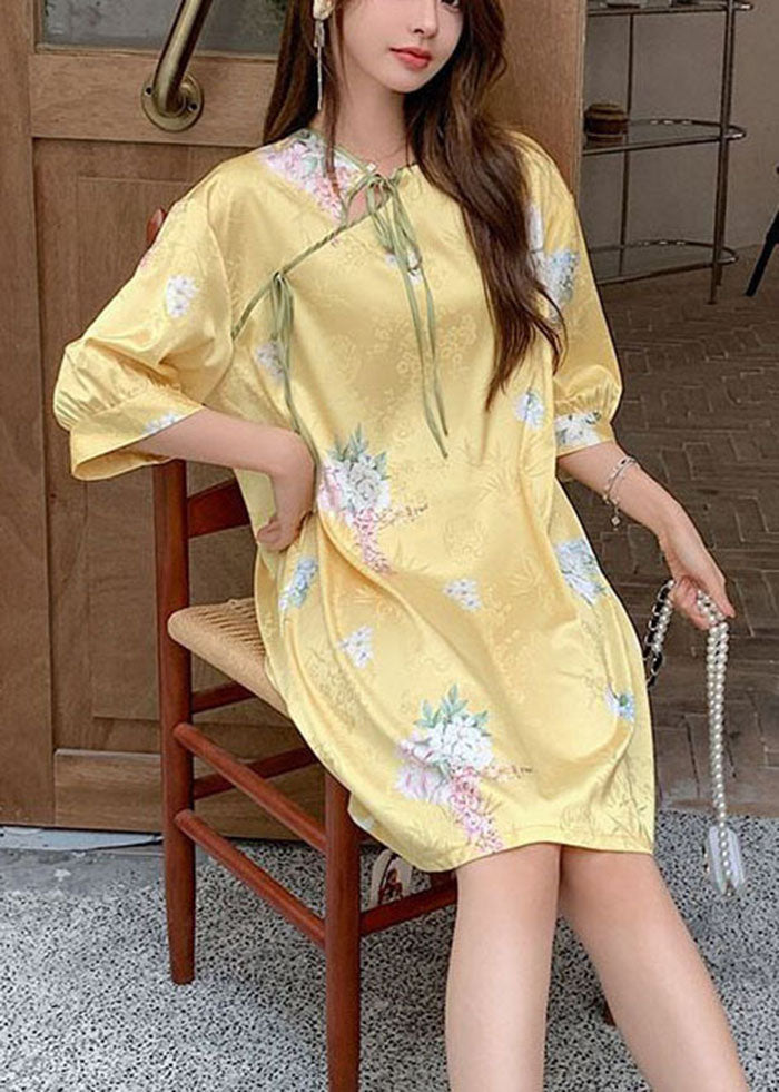 Satin Jacquard Mandarin Collar Lace Up Keyhole Shift Mini Dress - View 2