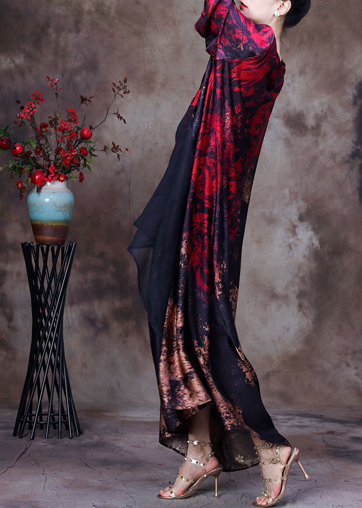 Floral Print Asymmetrical Sheer Overlay Three Quarter Maxi Gown - View 3
