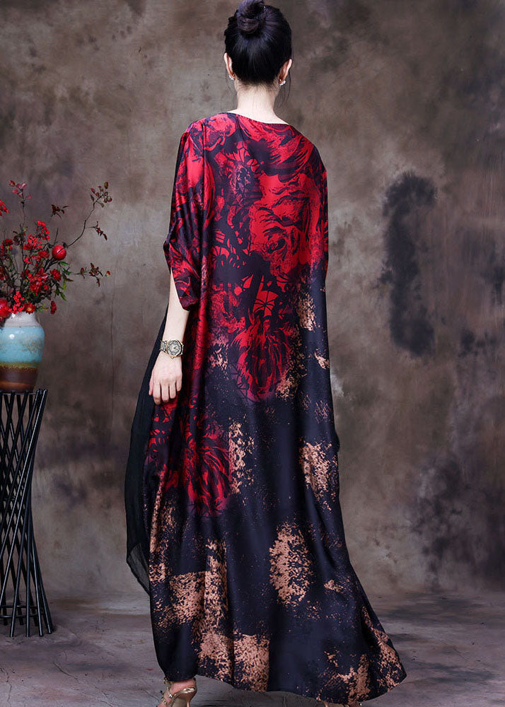 Floral Print Asymmetrical Sheer Overlay Three Quarter Maxi Gown - View 4