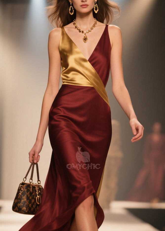 Deep V-Neck Wrap Sleeveless High Split Midi Dress - View 2