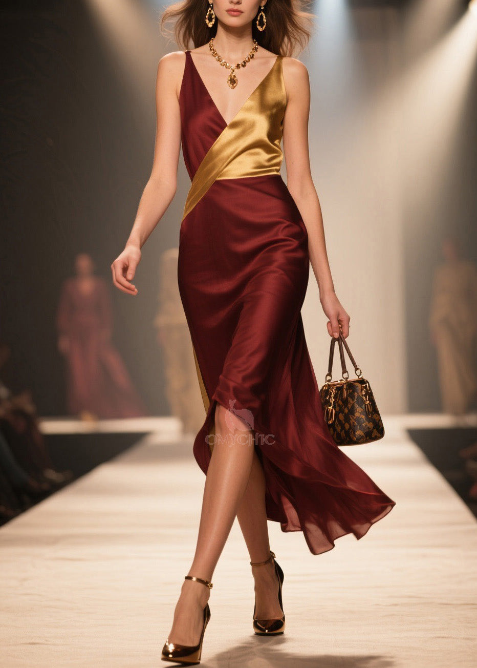 Deep V-Neck Wrap Sleeveless High Split Midi Dress - View 3