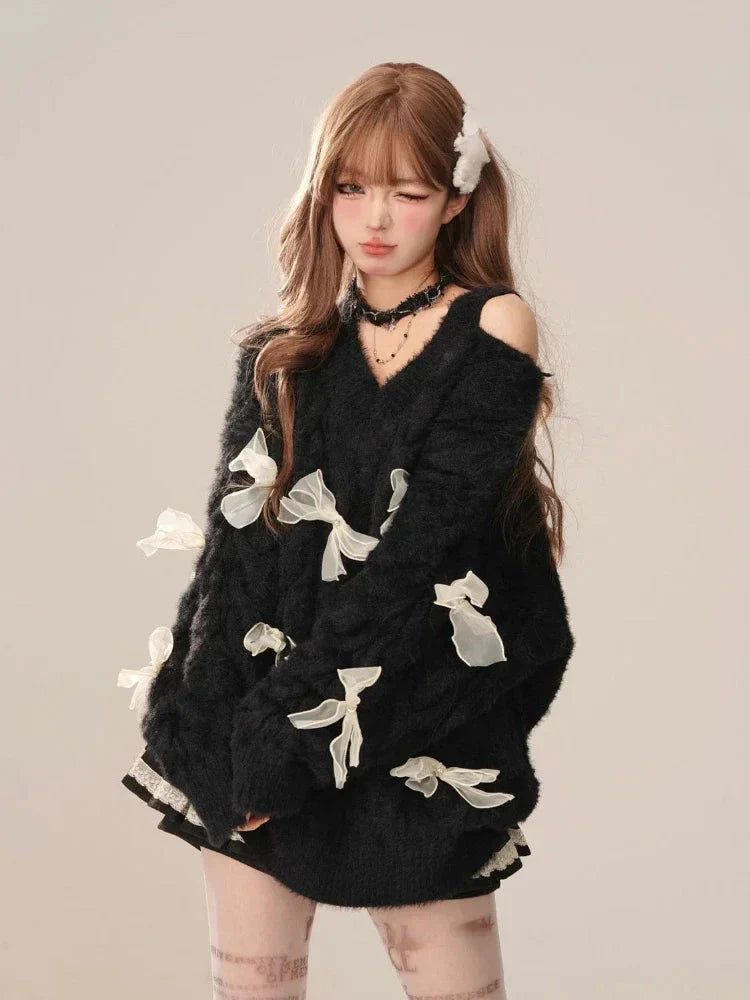Bow Cut Out Fluffy Sweater 5