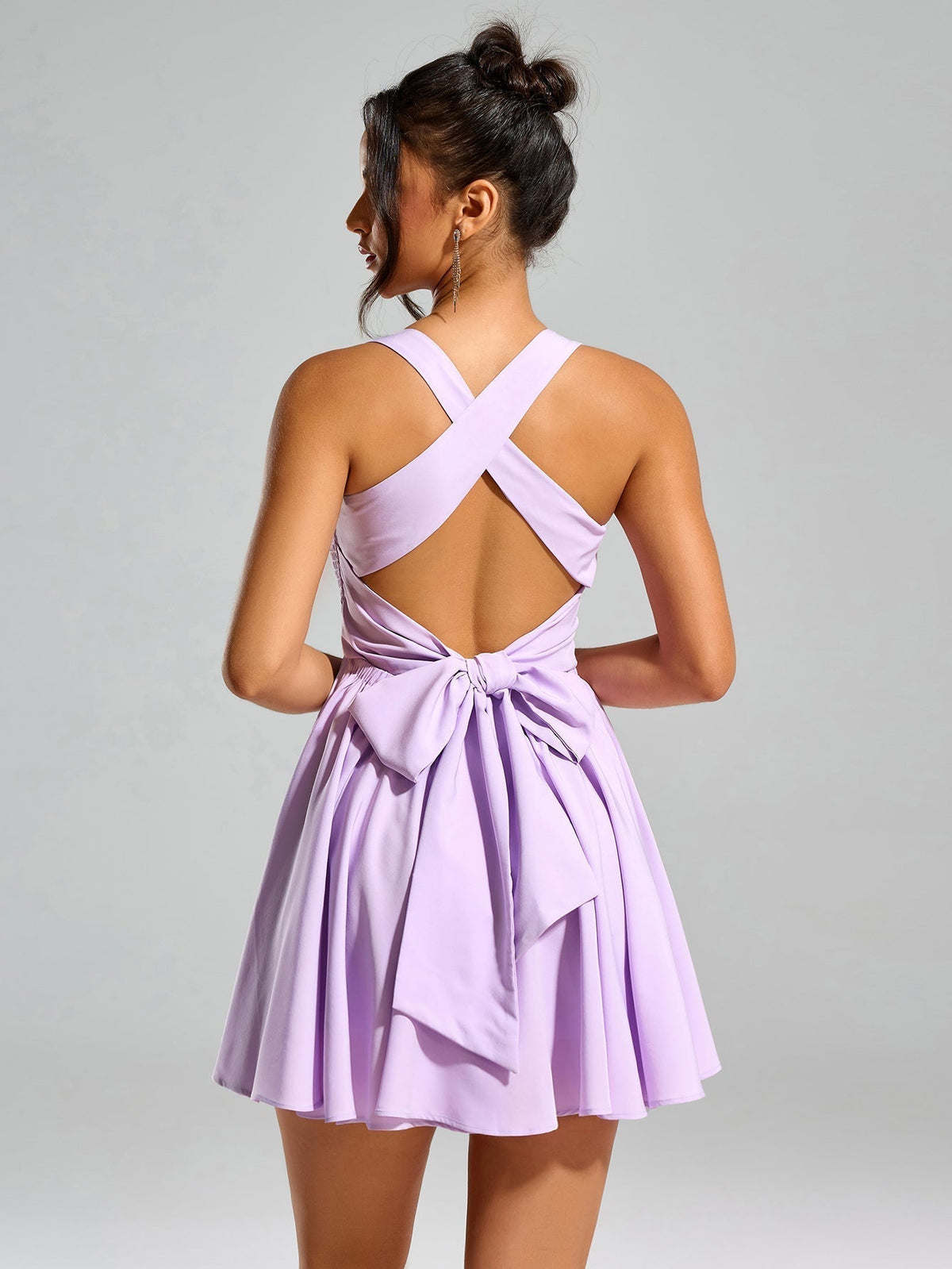 Smocked Square Neck Ruffle Trim Back Bow Tie Fit and Flare Mini Dress - View 2