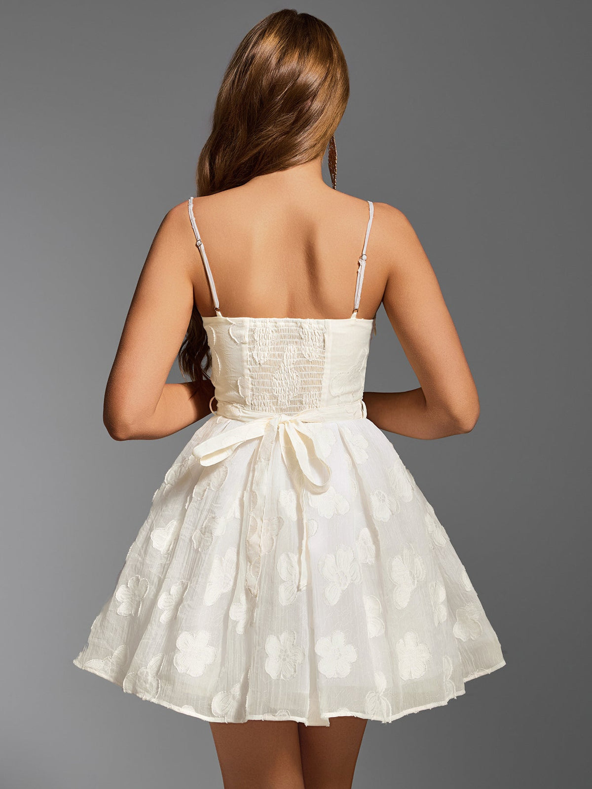 Floral Jacquard Spaghetti Strap Sweetheart Corset A-Line Mini Dress - View 2