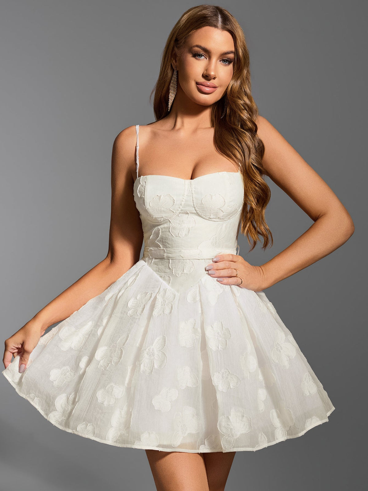 Floral Jacquard Spaghetti Strap Sweetheart Corset A-Line Mini Dress - View 6