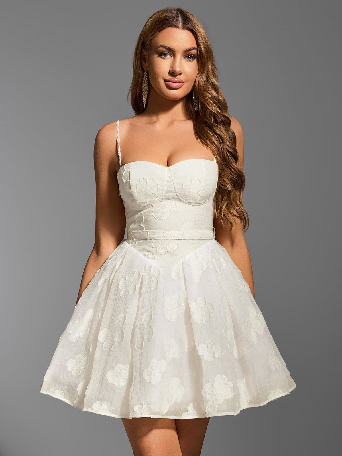 Floral Jacquard Spaghetti Strap Sweetheart Corset A-Line Mini Dress - View 5