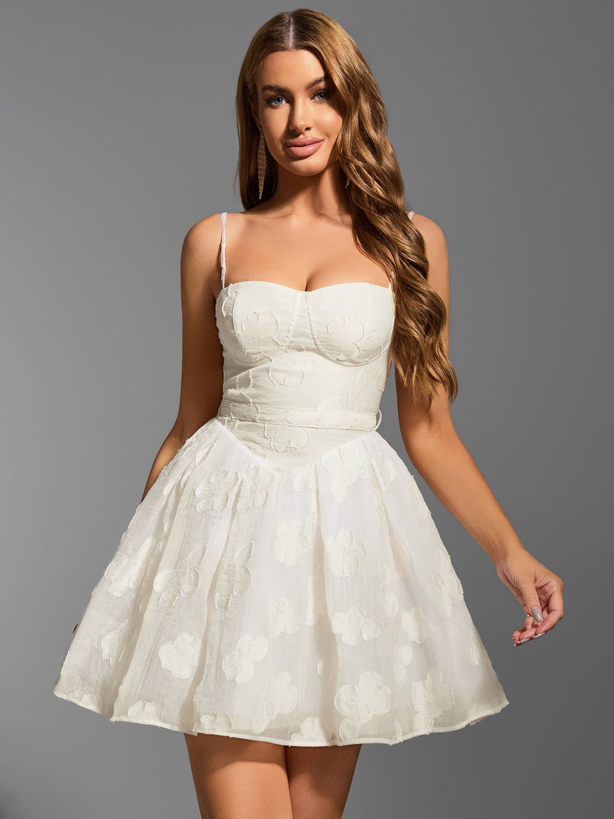 Floral Jacquard Spaghetti Strap Sweetheart Corset A-Line Mini Dress