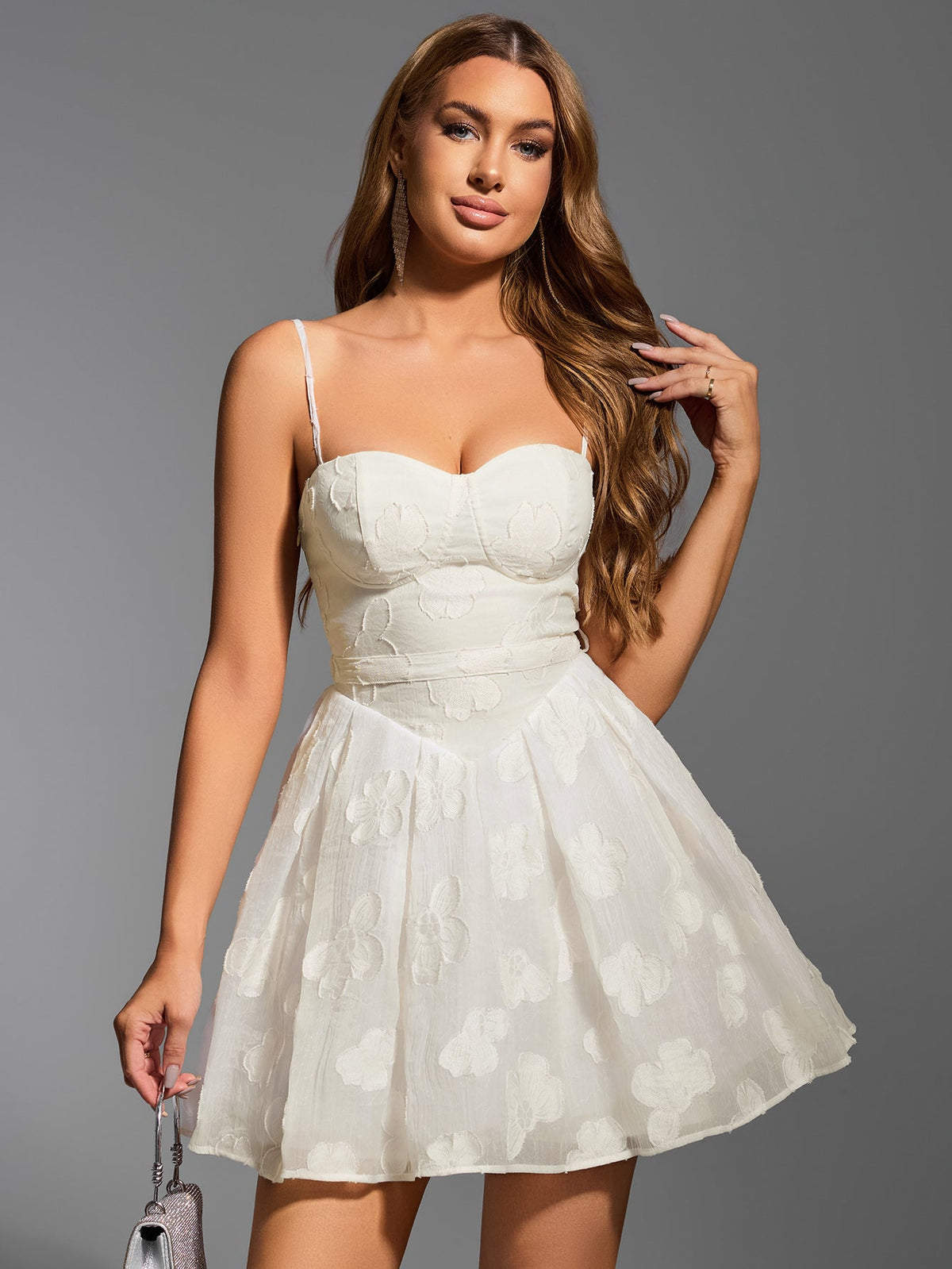 Floral Jacquard Spaghetti Strap Sweetheart Corset A-Line Mini Dress - View 4