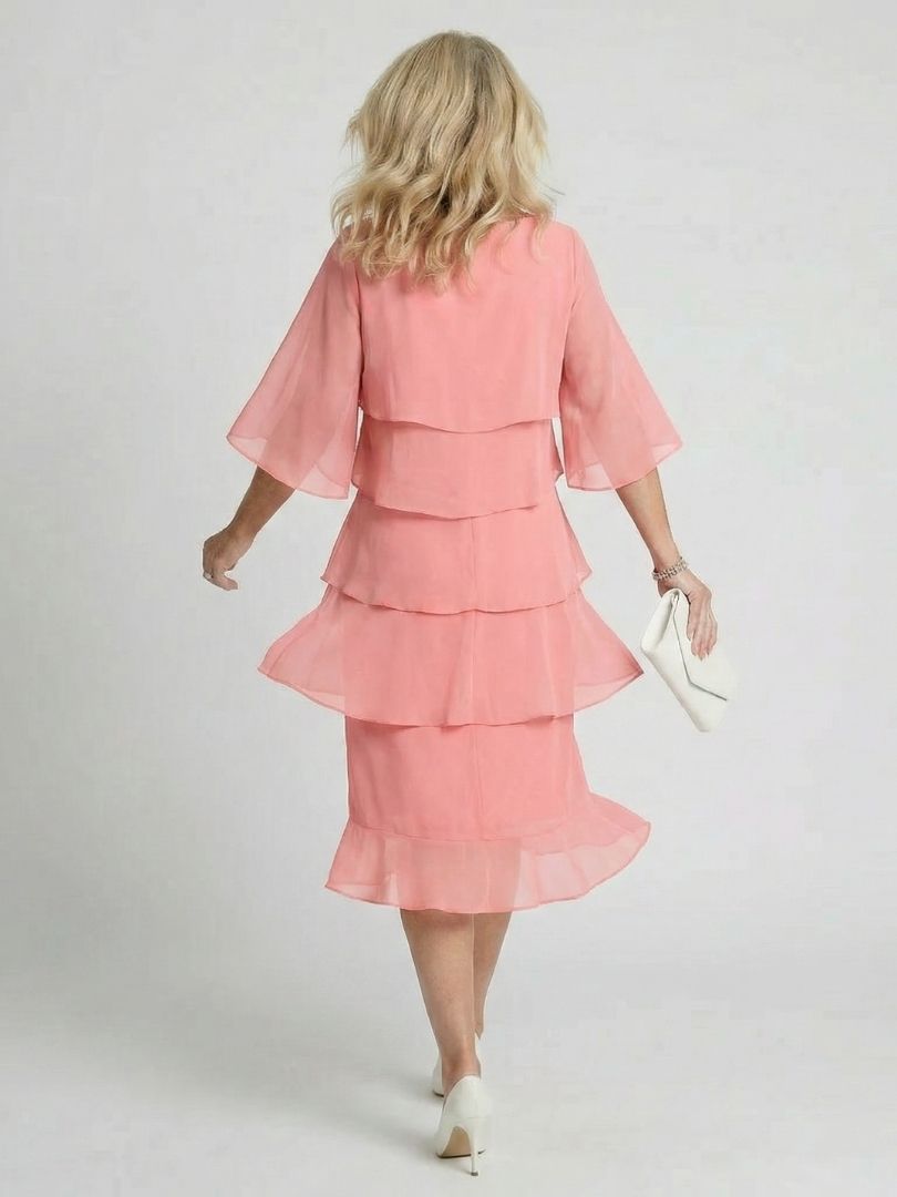 Round Neck Flutter Sleeve Tiered Midi Dress 14
