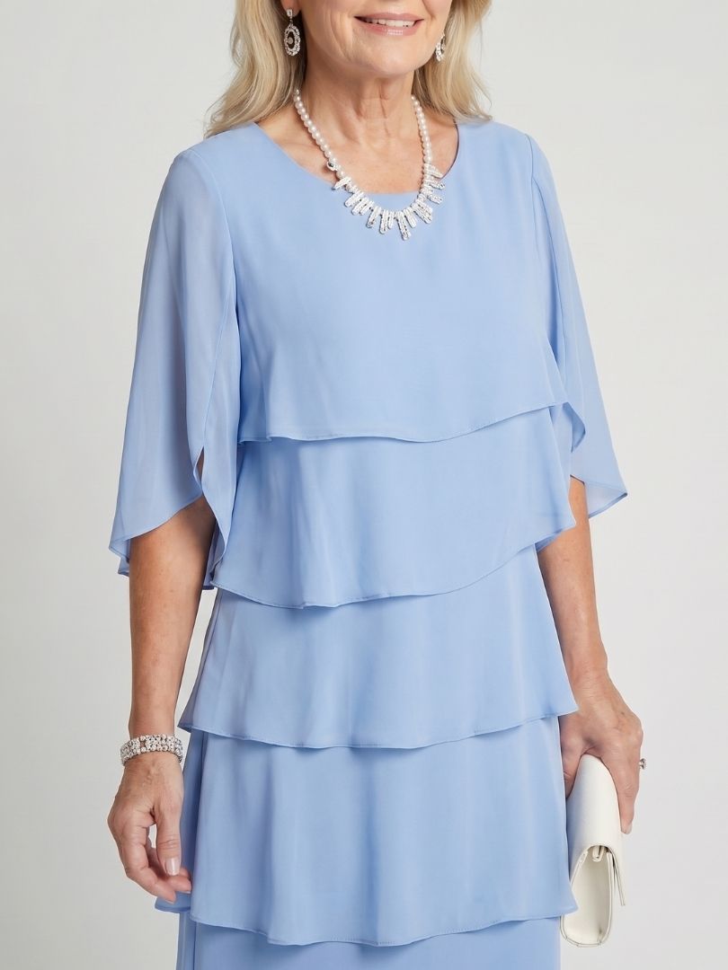 Round Neck Flutter Sleeve Tiered Midi Dress 6
