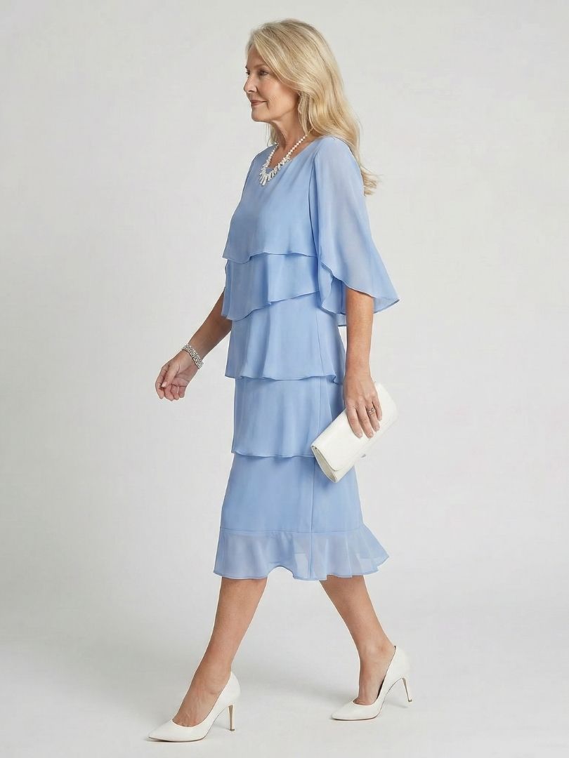 Round Neck Flutter Sleeve Tiered Midi Dress 7
