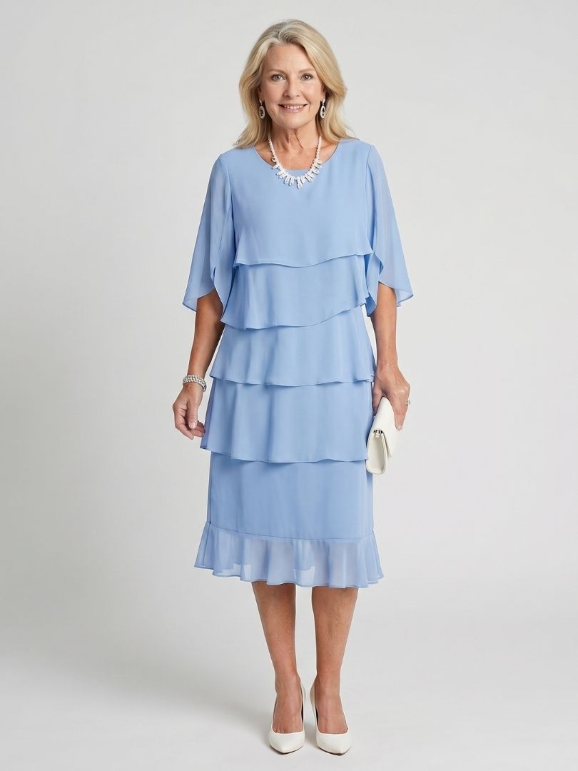 Round Neck Flutter Sleeve Tiered Midi Dress 5