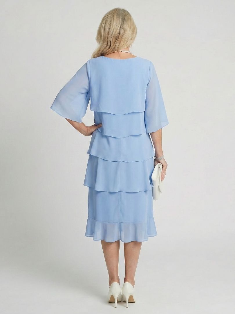 Round Neck Flutter Sleeve Tiered Midi Dress 8