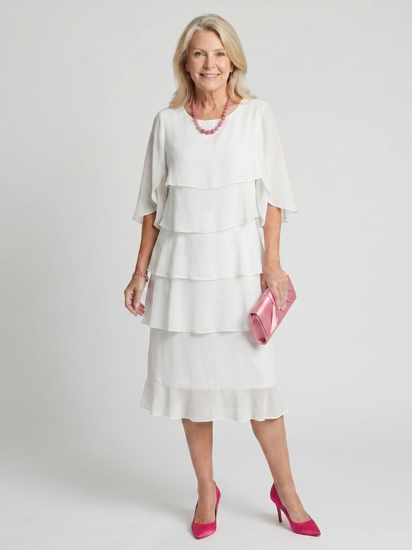 Round Neck Flutter Sleeve Tiered Midi Dress 9