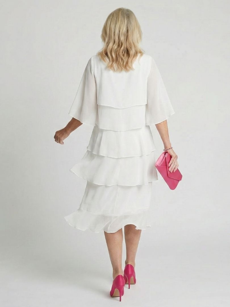 Round Neck Flutter Sleeve Tiered Midi Dress 11