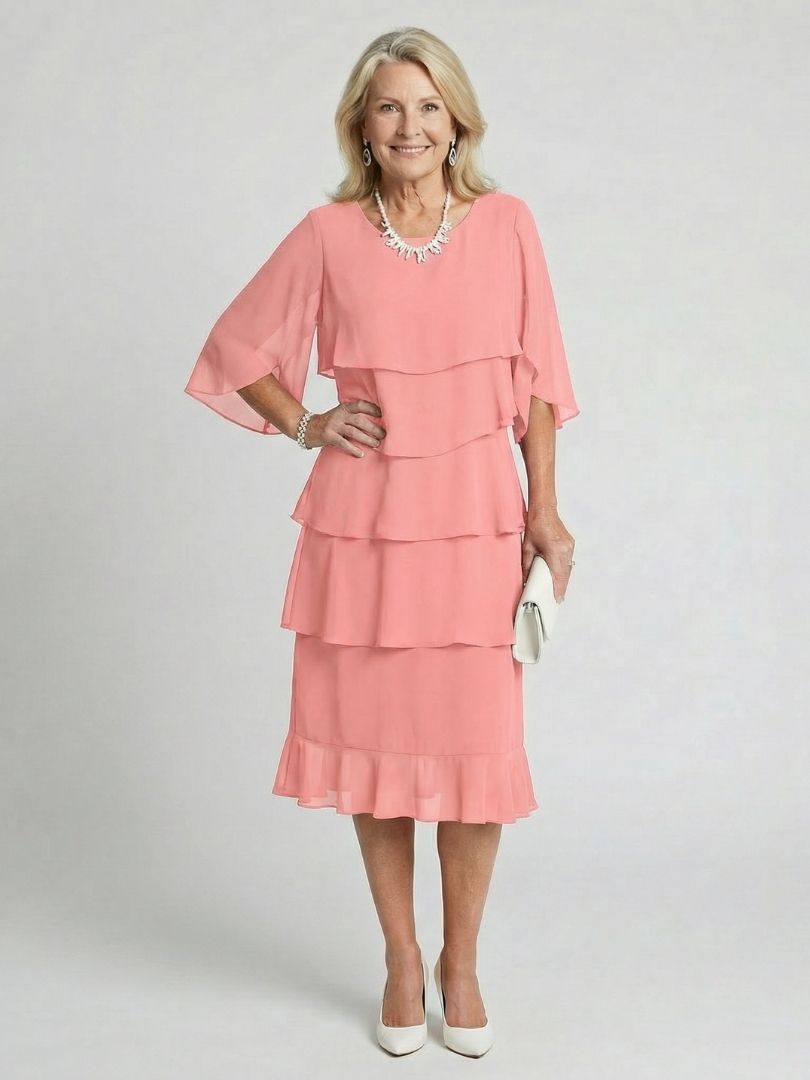 Round Neck Flutter Sleeve Tiered Midi Dress 12