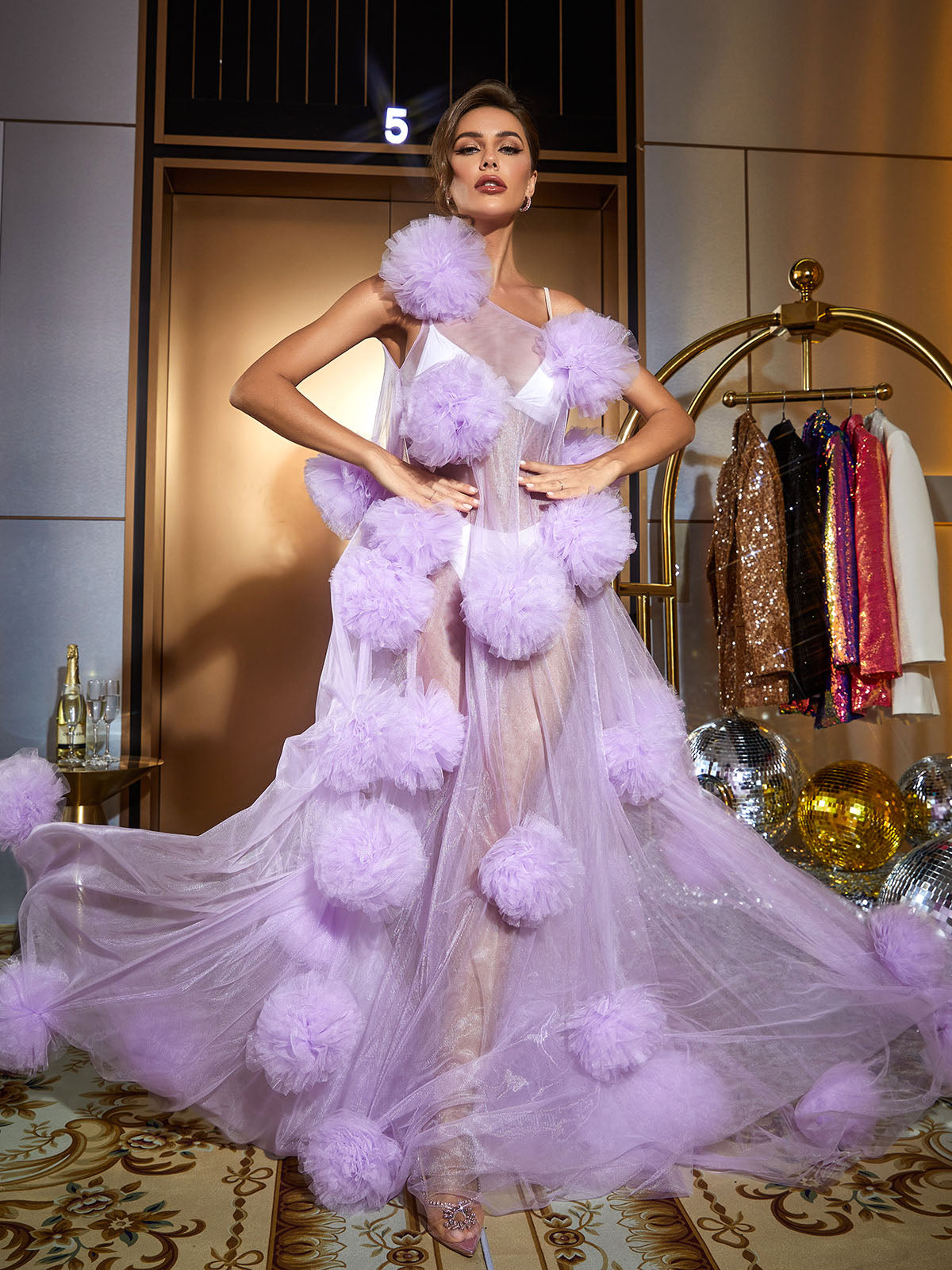 Brixton One Shoulder Mesh Maxi Dress