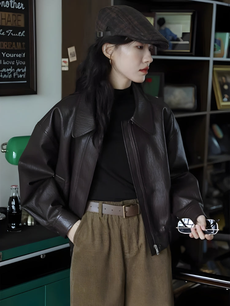 Brown Faux Leather Jacket 3