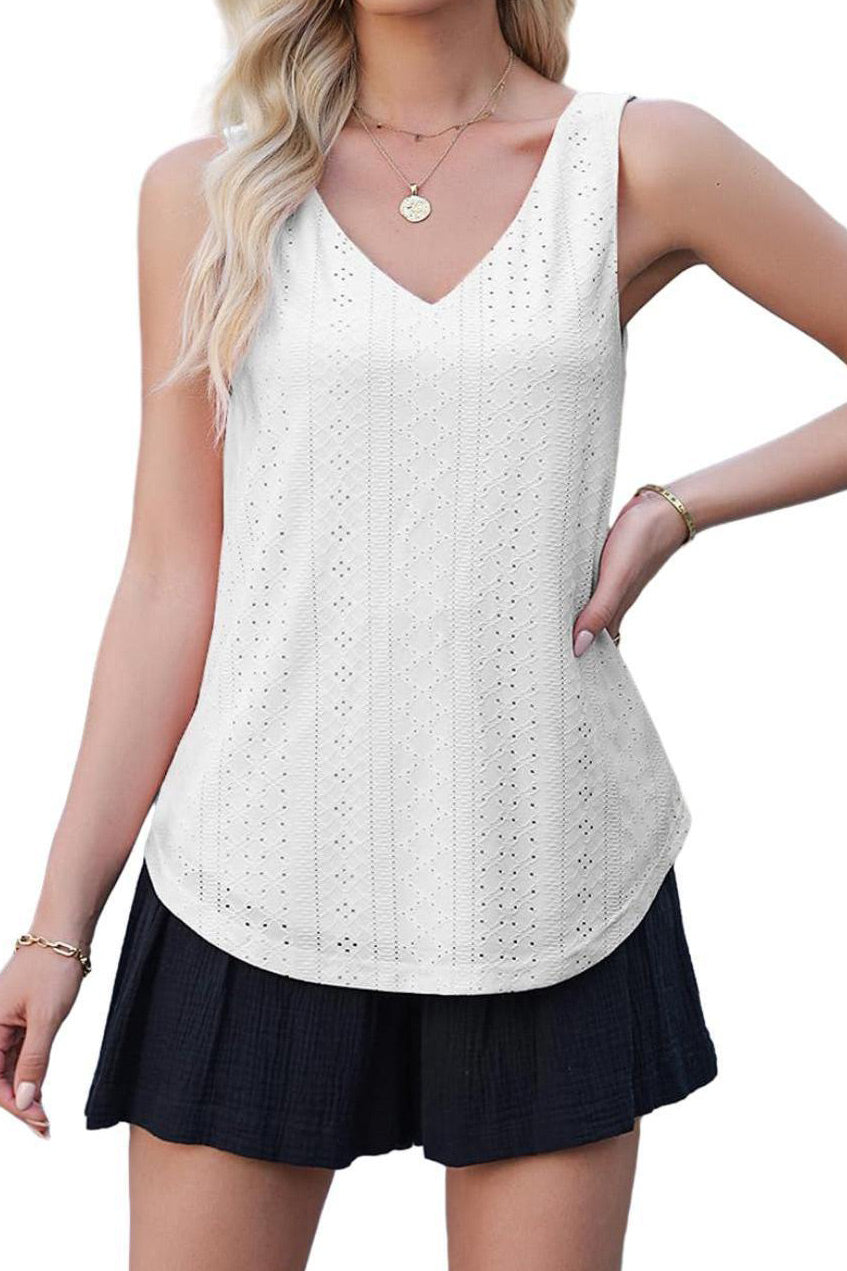 Brown Sleeveless V-Neck T-Shirt Lace Top