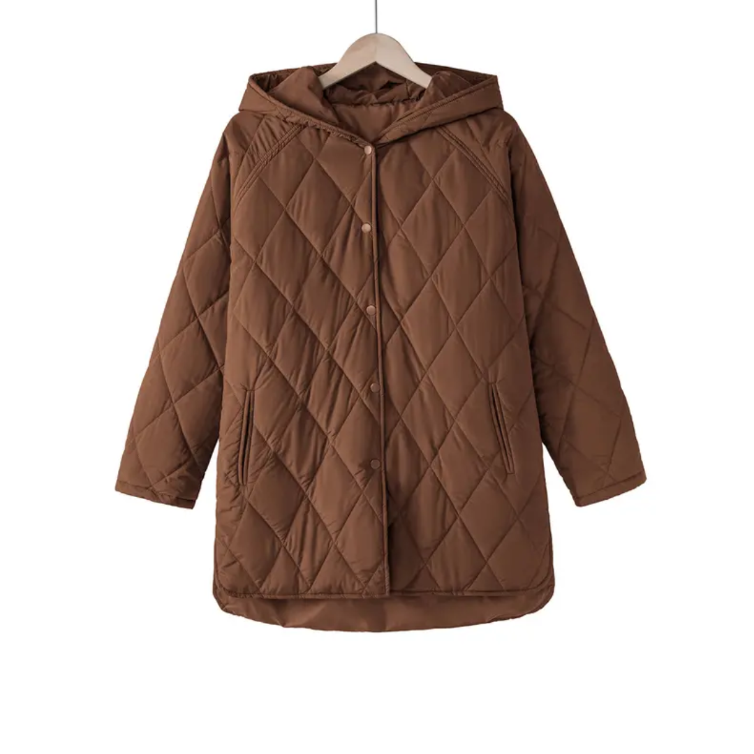Hooded Diamond Quilted Button Front Longline Jacket 5