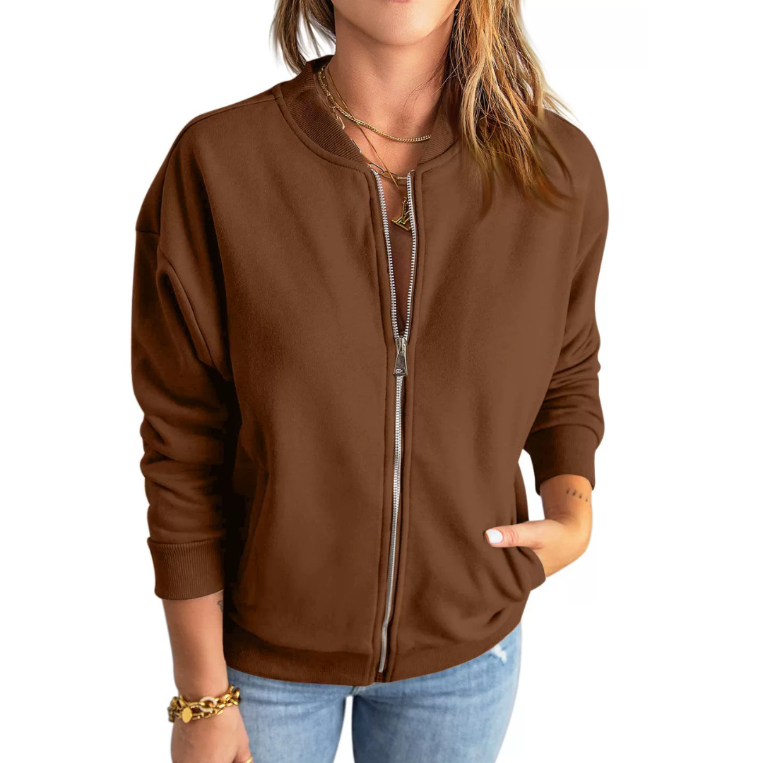 Zip Front Stand Collar Long Sleeve Sweatshirt Jacket 5