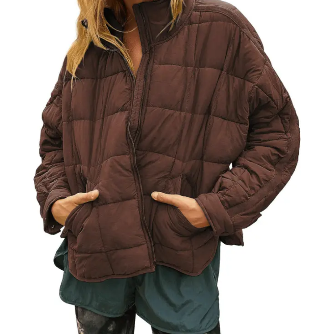 Stand Collar Zip Front Quilted Puffer Jacket 5