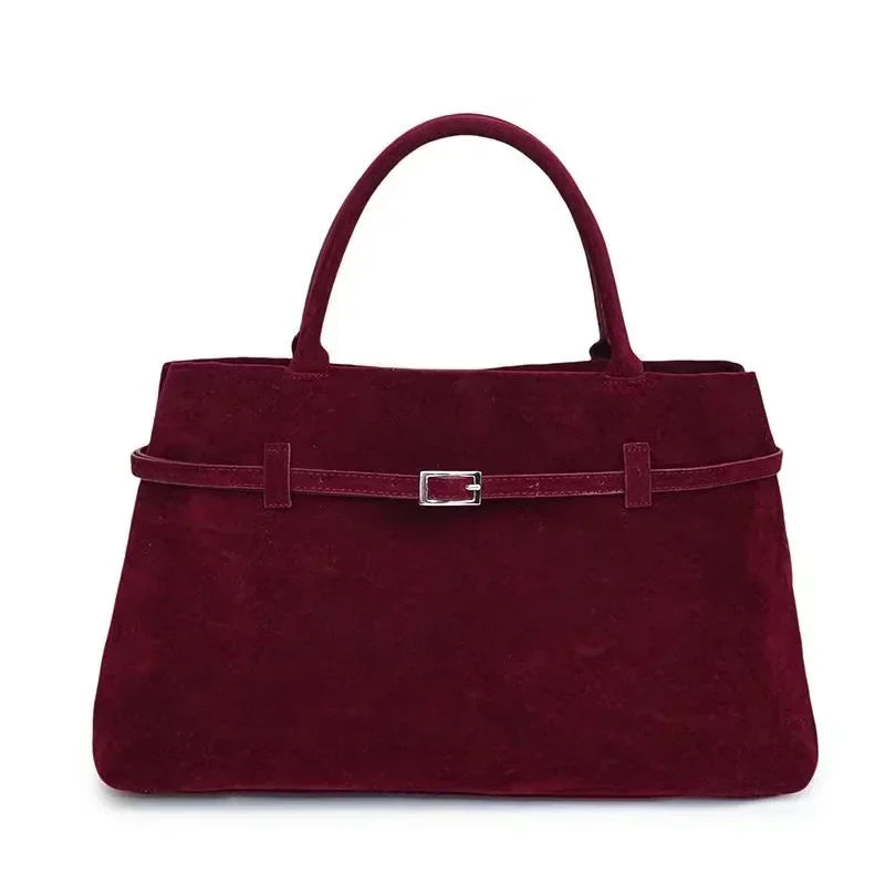 Buckle Decorative Faux Suede Hasp Large Tote Handbag