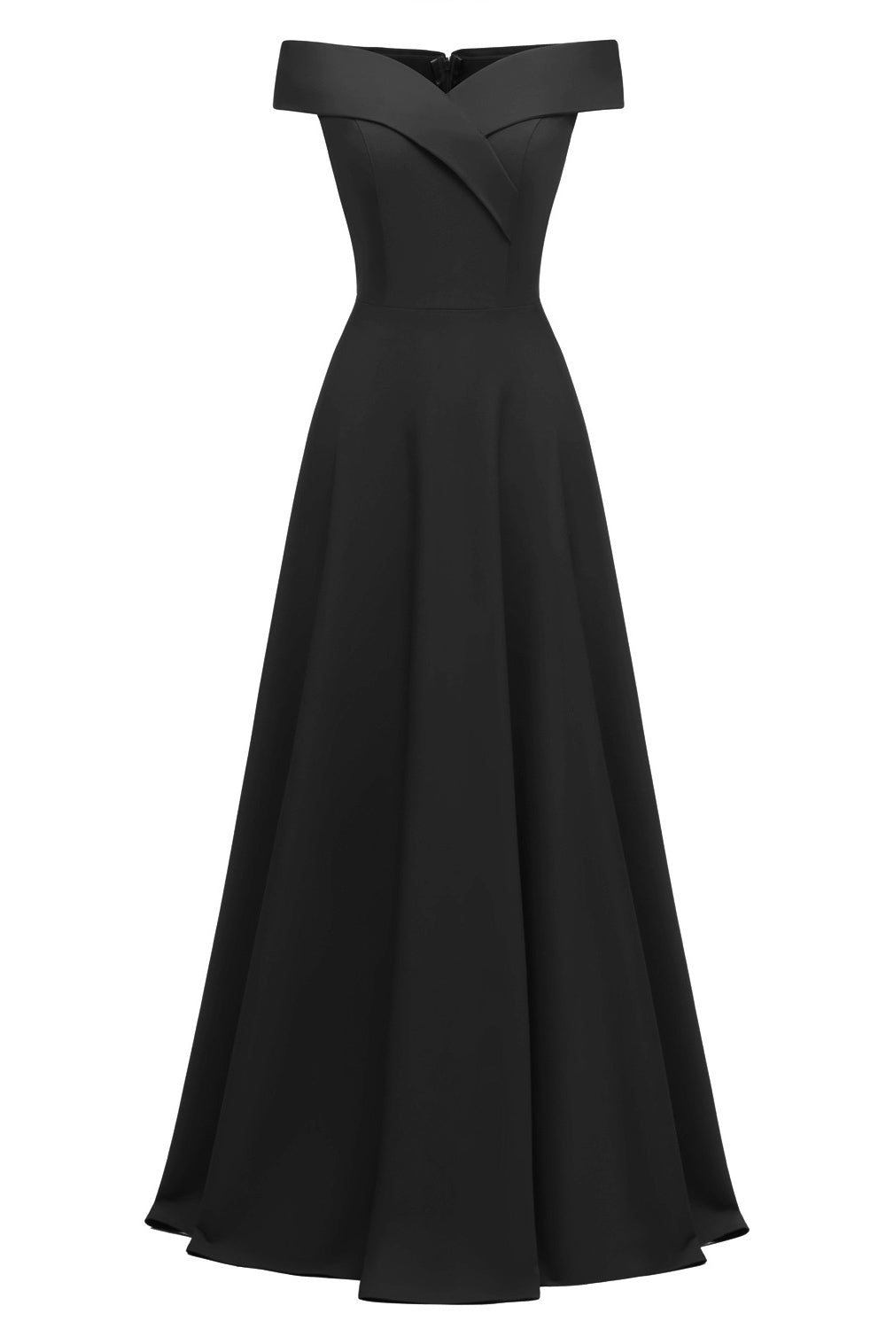 Black A-line Off-the-shoulder Long Formal Dress