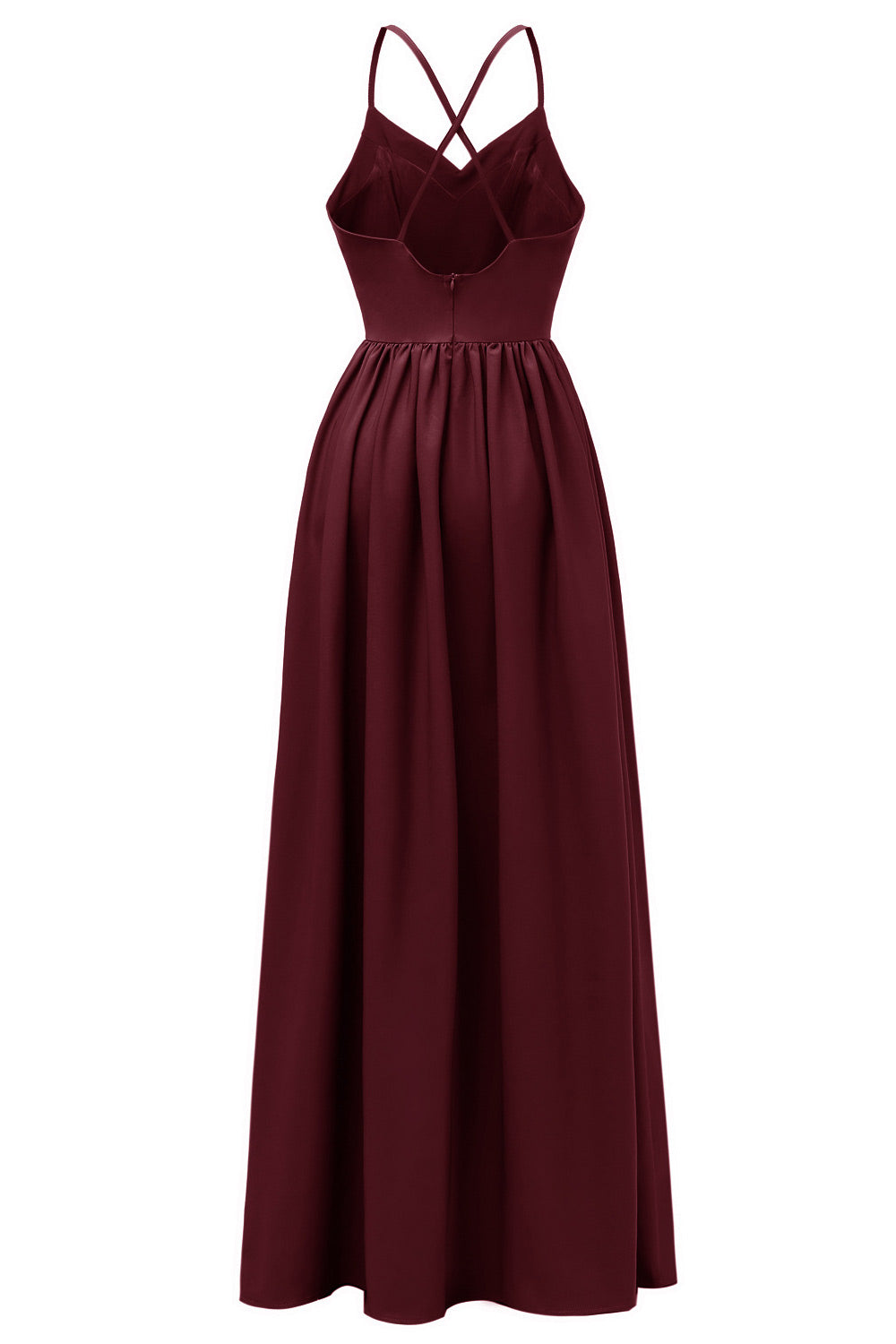 Burgundy A-line V-neck Spaghetti Straps Prom Gown