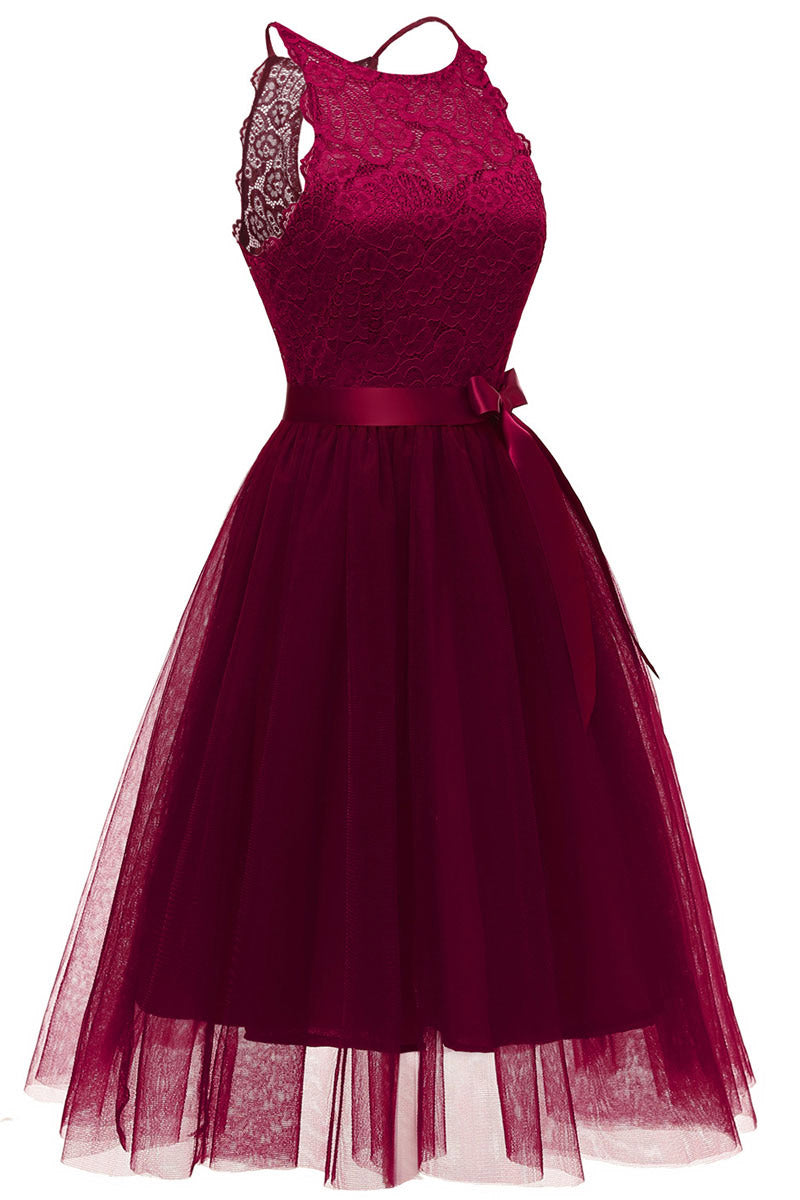 Burgundy Sleeveless Cut Out A-line Party Dress