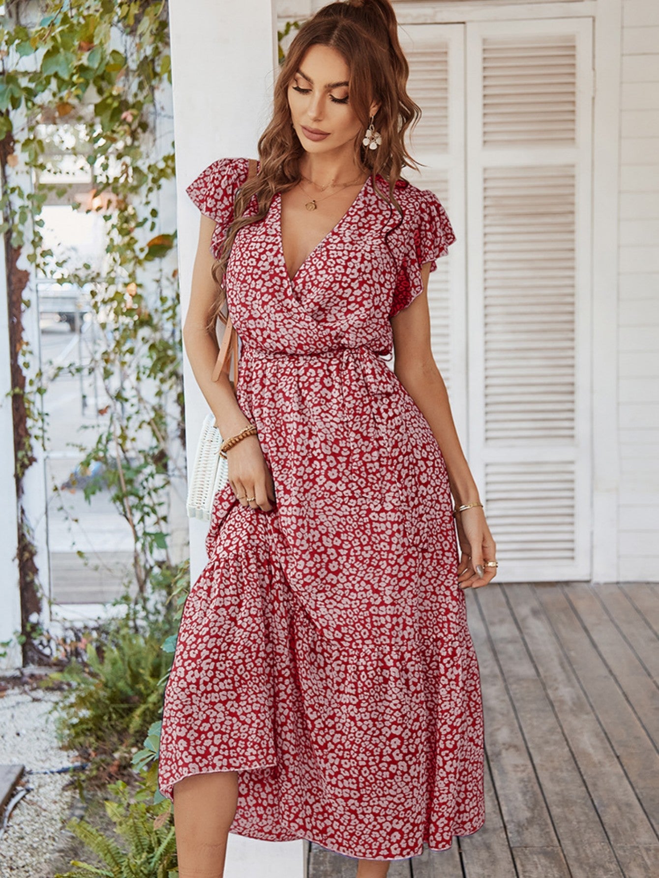 Flowy V Neck Yellow Long Summer Vacation Dress - Fashionpara