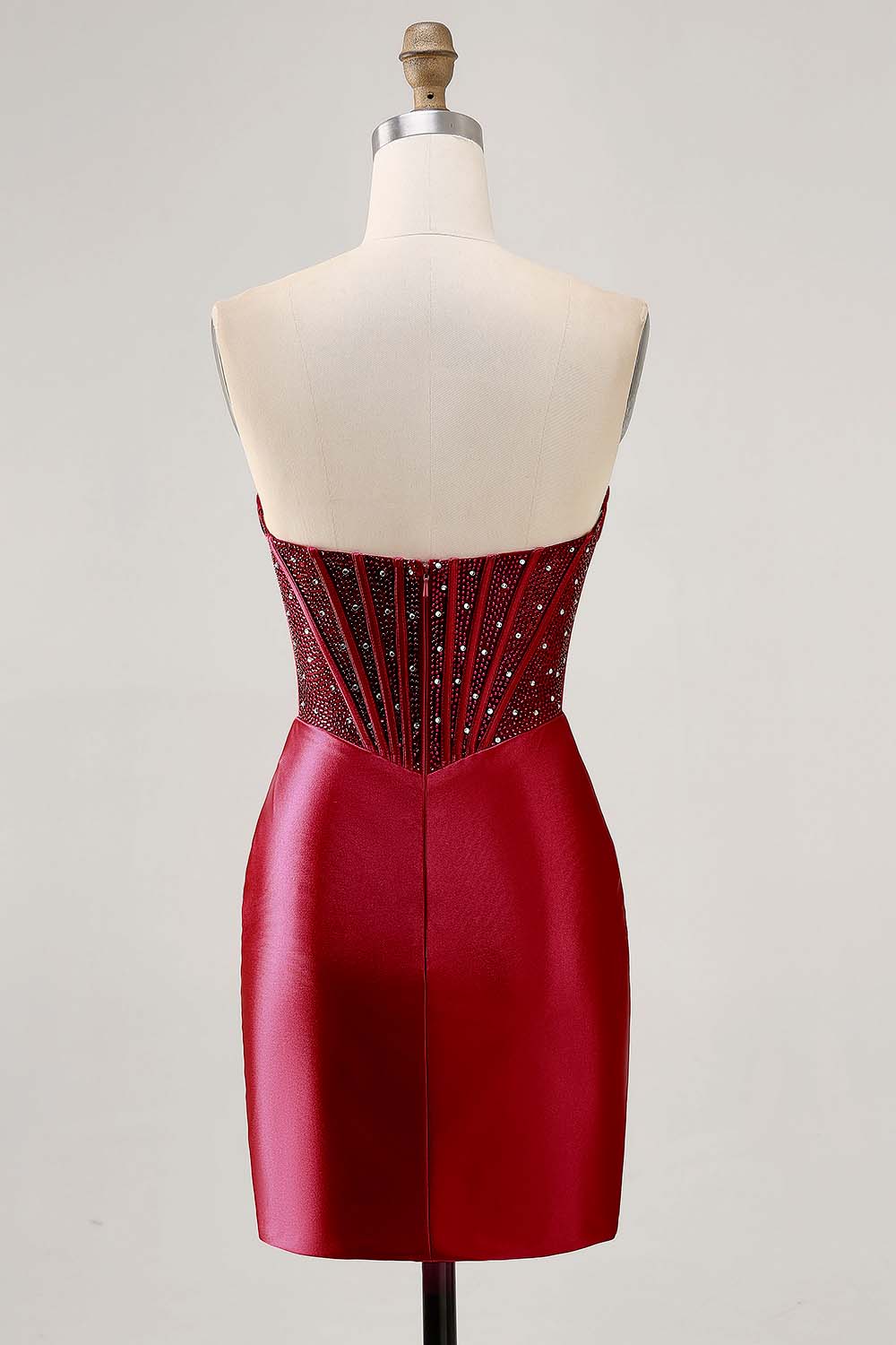 Sparkly Fuchsia Tight Corset Strapless Short Satin Homecoming Dress