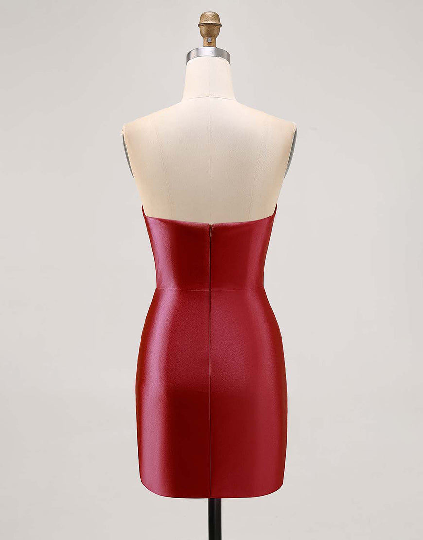 Sparkly Fuchsia Satin Tight Strapless Short Homecoming Dress with Rhinestones