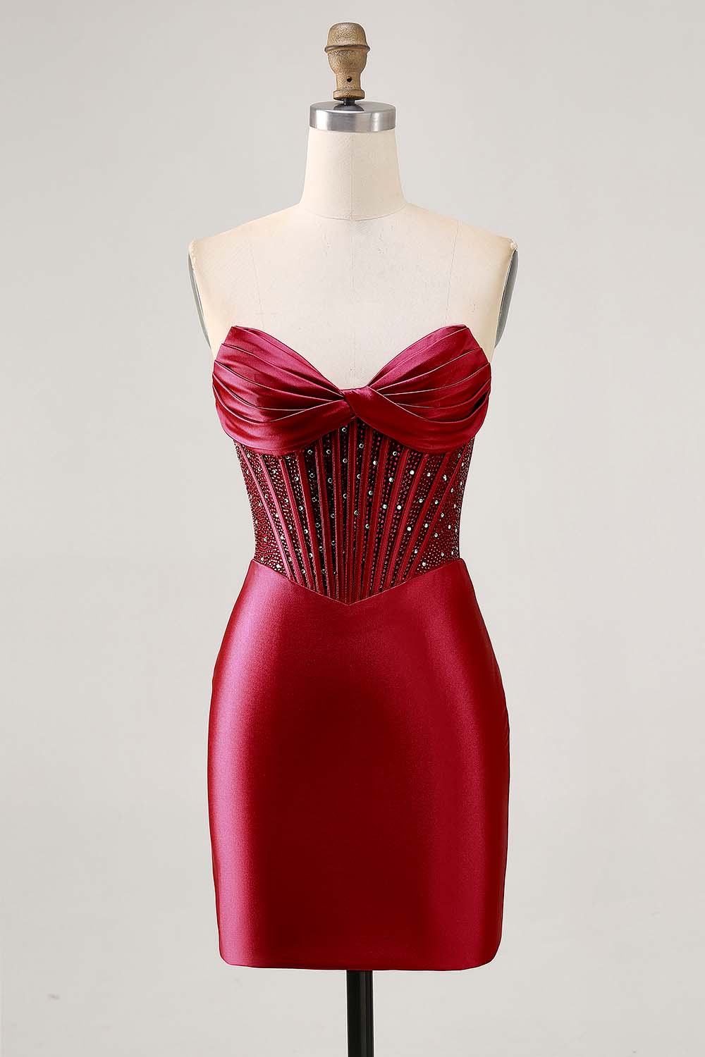 Sparkly Fuchsia Tight Corset Strapless Short Satin Homecoming Dress